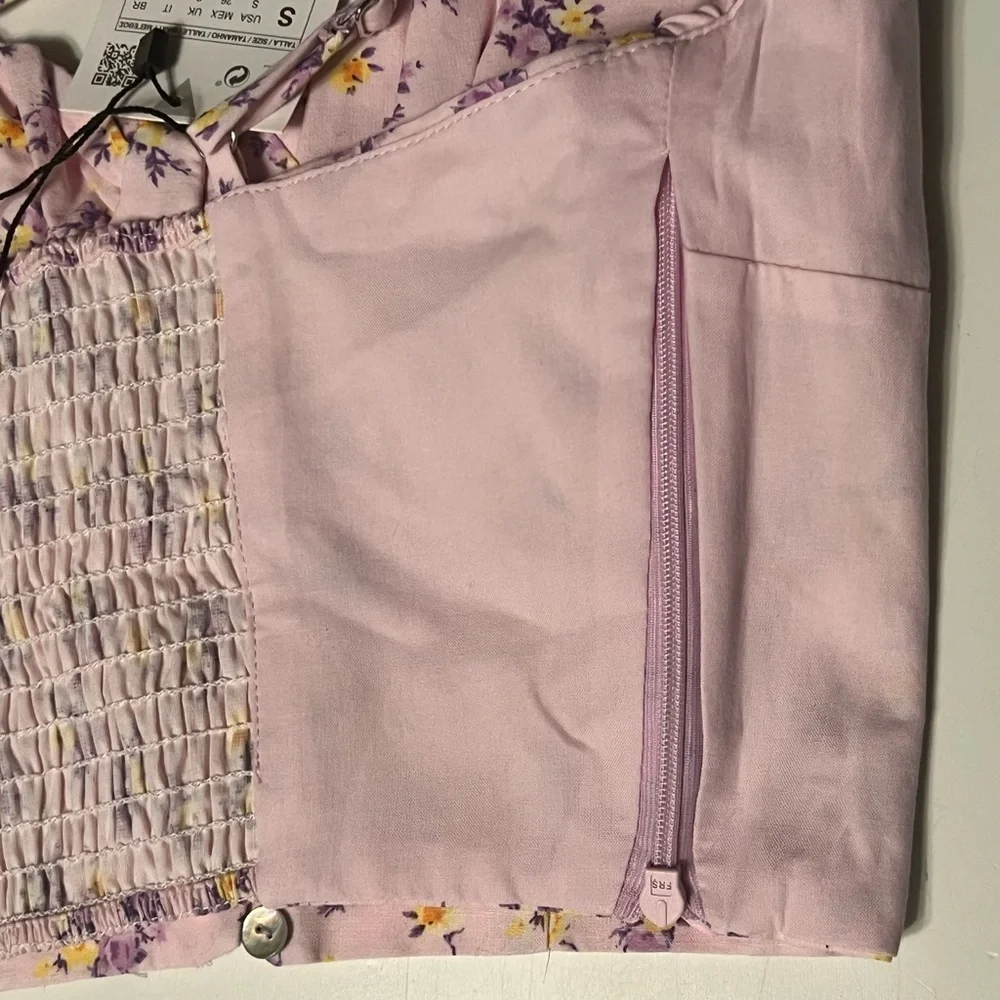 Zara Floral Print Bralette Crop Top Bustier Pink NWT small spaghetti straps - Picture 8 of 10